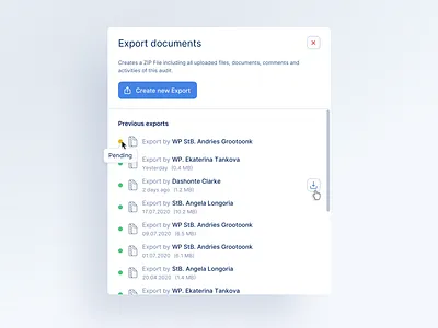 🔎 Web App for Auditors - Export app desktop export icon modal ui ui ux ui design ux ux design web app webdesign