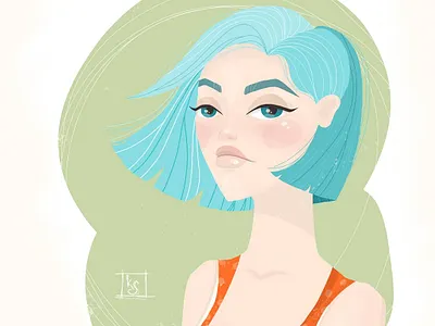 wind art avatar avatar icons avatardesign blue hair design girl human illustration illustrator portrait art portrait illustration print