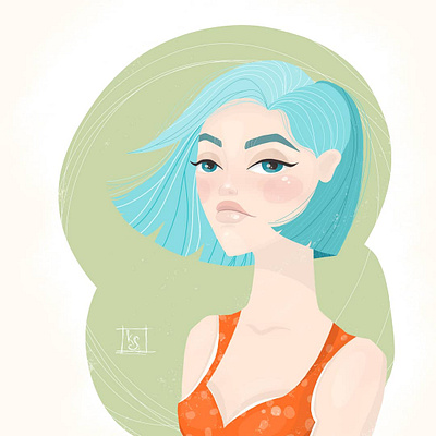 wind art avatar avatar icons avatardesign blue hair design girl human illustration illustrator portrait art portrait illustration print