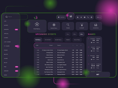 VivaroBet application dashboad dashboard app dashboard design dashboard ui design game icon icon design logo neon neon light neon lights search sport sports sports logo webdesign