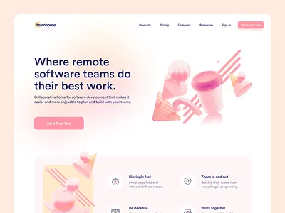 Teamhouse || Collaborative Space 3d 3d animation 3d art agency bruvvv development homepage illustration marketing page pricing page saas saas app saas design saas landing page saas website software development ui web website website design