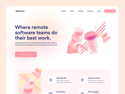 Teamhouse || Collaborative Space 3d 3d animation 3d art agency bruvvv development homepage illustration marketing page pricing page saas saas app saas design saas landing page saas website software development ui web website website design