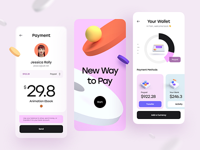 iPay - Mobile App Concept 3d 3d illustration app bank card cards chart clean concept illustration minimal mobile mobile app onboarding pay payment ui ui design ux ux design