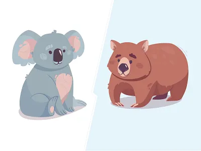 Koala & wombat animals art australia cartoon character cute design flat illustration mascot vector wombat
