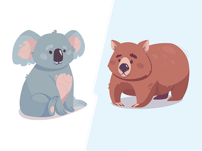 Koala & wombat animals art australia cartoon character cute design flat illustration mascot vector wombat