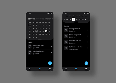 Calendar UI Dark Mode black and white calendar calendar app calendar ui design minimal minimalist page ui