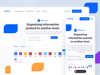 HIPA Cloud Landingpage app cards clean colorful flashy interaction interface landingpage light minimal modern saas sleek software tables tool ui user experience ux web app