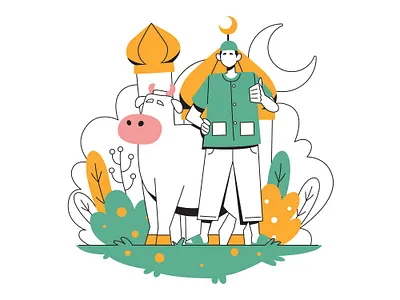 Cow And Muslim Man adha cow eid eidaladha illustration islam muslim sacrifice
