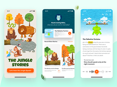 The Jungle Stories appdesign application colors concept design forchildren interactiveapp kids listentostories storybooks uidesign uiux