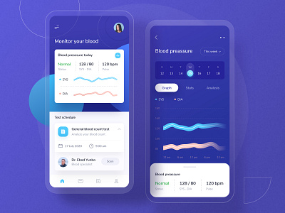 Blood controller app body bood brand calendar chart clean dashboard doctor food health hospital illustration ios landingpage medical mobile profile purple ui website