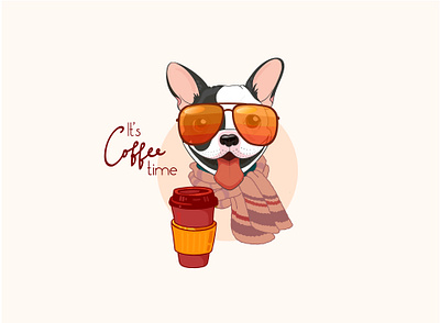 Coffee time animals art bulldog cartoon character coffee cup cute design dog french bulldog mascot vector