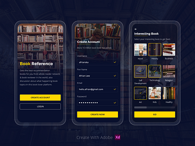 Sign Up Form for Book Reference/Review Mobile App appdesign createwithadobexd