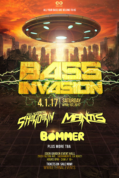 Bass Invasion - Concert Poster - Sacramento 3d all your bass are belong to us concert poster event event poster