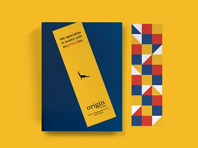 Origin Books: Bookmarks bookmark bookshop branding branding concept design dinosaurs identity primary colors print print design