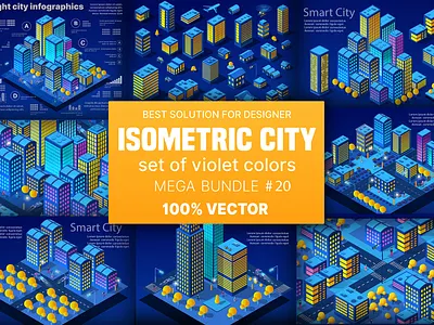 Night neon isometric city set of 3d module block district 3d abstract background black bright building business city cityscape collection concept creative design digital district downtown neon set smart