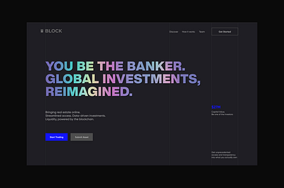 Block black blue clean crypto cryptocurrency dark gradient investment landing minimal realestate simple ui voit xandovoit