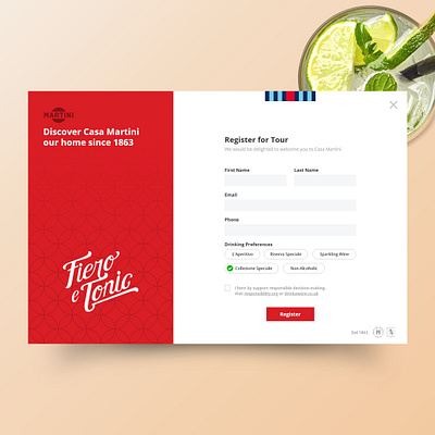 Registration Form for Martini alcohol branding alcoholic app design form design forms martini minimal registration form registration page ui ux web