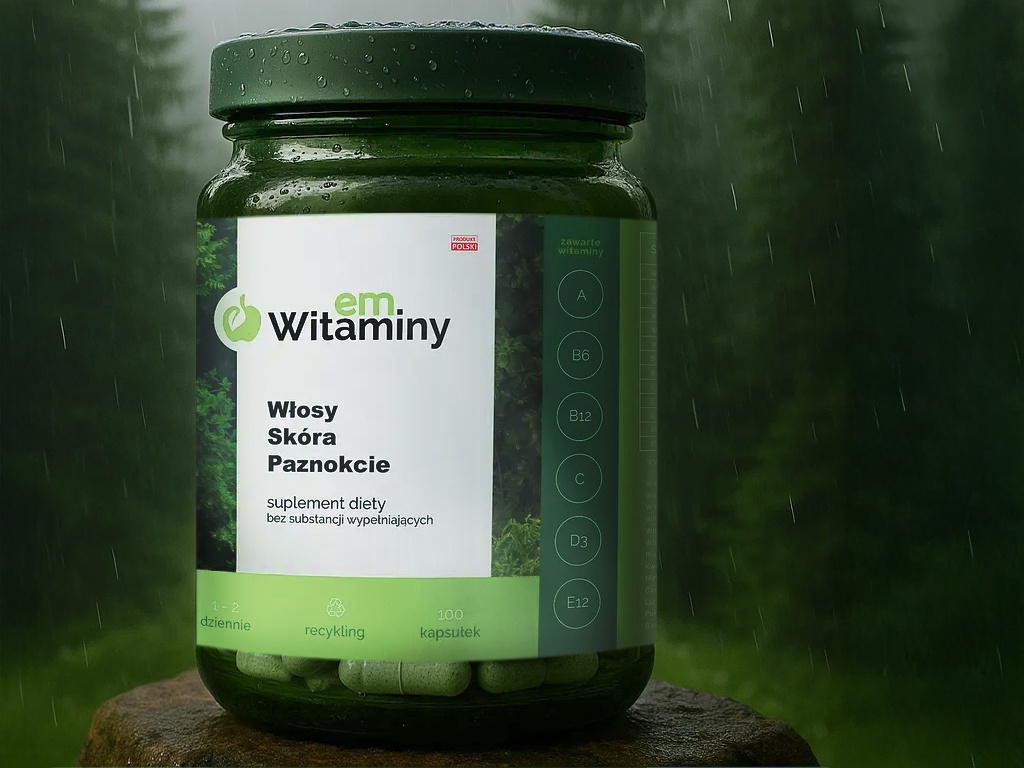 Bottle label #1 - emWitaminy apple bottle label branding concept dtp emwitaminy flat green label line nature polska simple supplement supplements vitamin vitamins