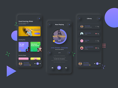 Neomorphism Music Player Dark Mode design iphone mobile app mockup ui ui ux uiux