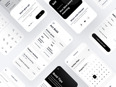 Bold - Wireframes Mobile app arounda calendar calm color figma goals health meditation mobile app podcast product design ratio schedule sketch tasks typography ui ux yoga