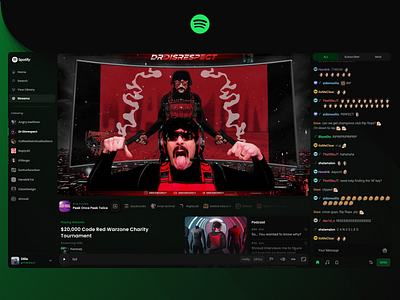 Spotify Streams Concept app dr disrespect gaming livestream music spotify streamer streaming ui