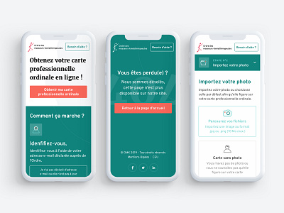 Ordre des Masseurs-Kinésithérapeutes - Mobile 404 design drag and drop green icons inspiration menu mobile name cards orange physiotherapist physiotherapy professional steps ui design