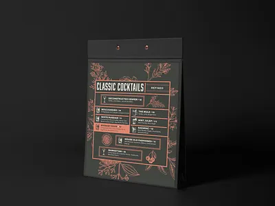 Fox Trail Distillery Bar Menu bar bar glasses bar menu branding citrus classic cocktails cocktails design graphicdesign grid herbs illustrations layout lines menu design vector