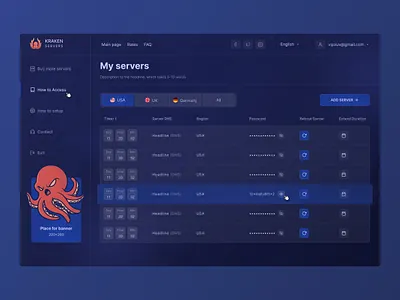 Dashboard for server rental service bitcoin blockchain coin crypto crypto website ui wallet web web design webpage website