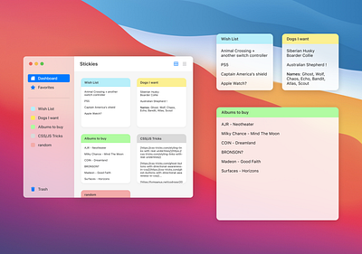 Stickies macOS Big Sur app inspired by SwiftUI app bigsur design figma mac macos stickies swift swiftui ui ui ux ux web design