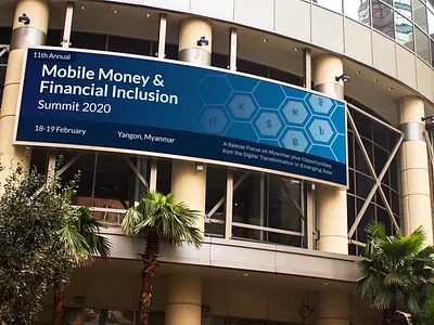 Banner design banner billboard blue business design economic event financial forum minimalist modern redesign summit web banner