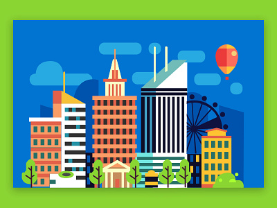 lanscape - NYC animation art baloon blue bulding design fair flat green illustration illustrator lettering minimal nature nyc plants ui vector