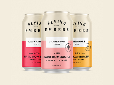 Flying Embers Hard Kombucha alchohol brand branding can can design icon kombucha logo mark packaging type