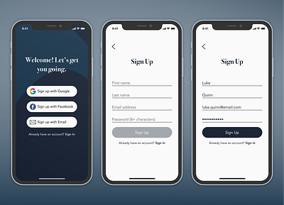 Daily UI #001 – Sign Up app design minimal mobile ui ux