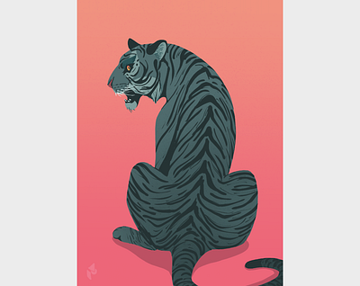 Tiger from Behind art big cat blues cool flat graphic art illustration pink stripes tiger warm