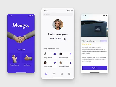 Meego - Mobile App for Meetings 3d ilustration agency app app design app ui design application clean design ecommerce illustration interface ios meeting app mobile ui ui ux uiuxdesign ux
