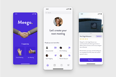 Meego - Mobile App for Meetings 3d ilustration agency app app design app ui design application clean design ecommerce illustration interface ios meeting app mobile ui ui ux uiuxdesign ux