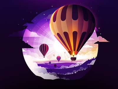 Balloon aerostat ball balloon cloud field flight fly forest illustration inspiration inspire landscape nature proart prokopenko radiance sunset take off takeoff trend