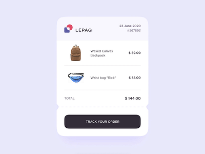 Receipt animation app backpack bag dailyui figma interaction logo mobile order price receipt ui ux web