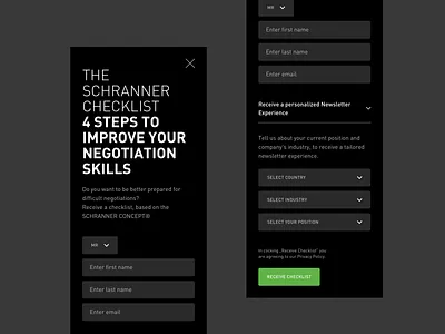 Newsletter Popup for Corporate Website black black white blackandwhite dark dark app dark mode dark theme field form green input mobile newsletter popup select sign up sign up form