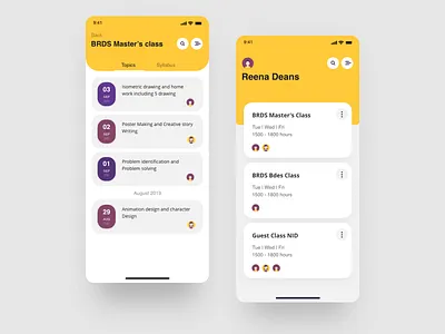 Online class app app design application classes notes ui ui design uidesign yellow