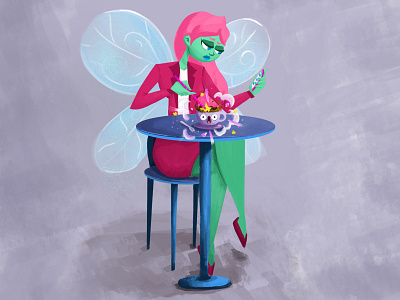 Ops, wrong spoon.... art cartoon characterdesign characterdesignchallenge coffee digital painting fairy greencharacter illustration magic photoshop pinkhair