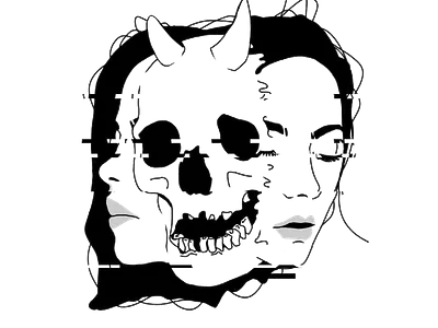 Skull Morph annihilation black and white concept dark art dnd girl glitch illustration morph simple skull art