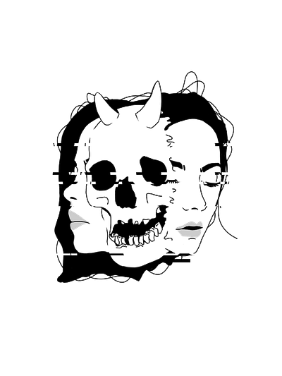 Skull Morph annihilation black and white concept dark art dnd girl glitch illustration morph simple skull art