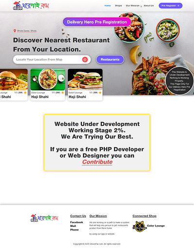 Online Food Delivery Website design food landing page portfolio ui ux web website