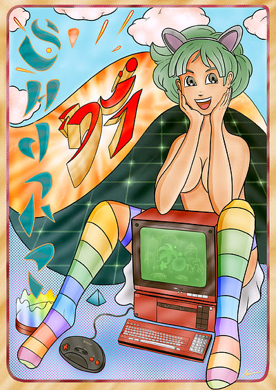"X1 Idol" add art branding color pencil computer design draw dream flyer fun futuristic girl humor illustration manga nft retrogaming thomas auvin vintage water ink