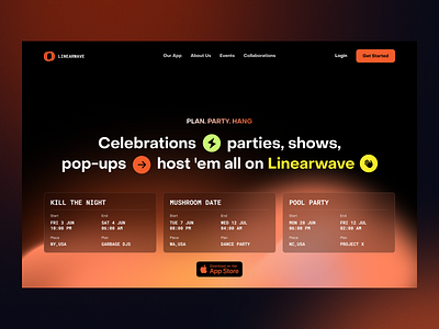 Linearwave - Event Platform creative event hero section homepage host marketing party platform promotion ui ui ux user exprience web design web marketing
