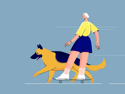 mate cartoon cartoon character character design dog girl girl character illustration pets shepherd skateboard sport vector vector art vector illustration
