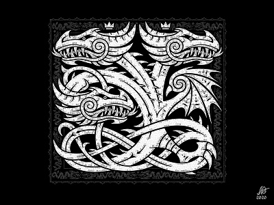 Slavic dragon Gorynich in nordic style design dragon game of thrones illustration myth vector