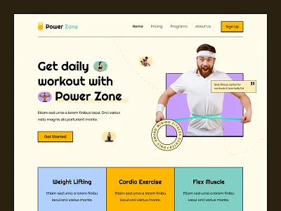 PowerZone - Fitness Website bodybuilding cardio exercise fitness fitness club gym health homepage landing page muscle neubrutalism neubrutalism design nutrition personal trainer protein sport web design website workout yoga