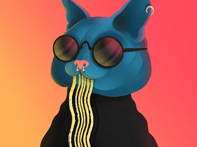 Ramen Cat animal cat character characterdesign food glasses illustration light noodles ramen